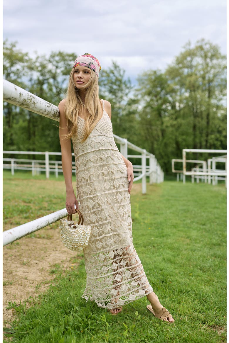 Open Weave Crochet Cover-Up Dress, Alternate, color, IVORY