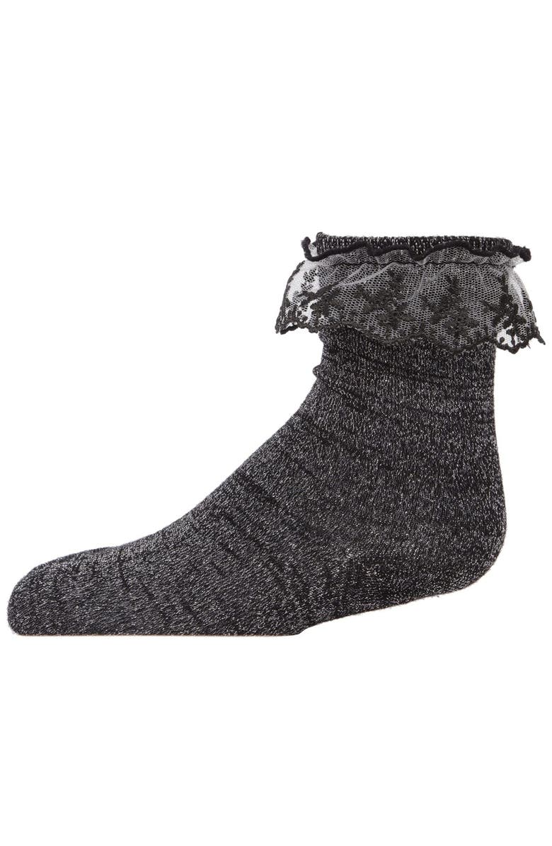 MeMoi Step and Shimmer Ruffle Anklet Socks, Main, color, Black