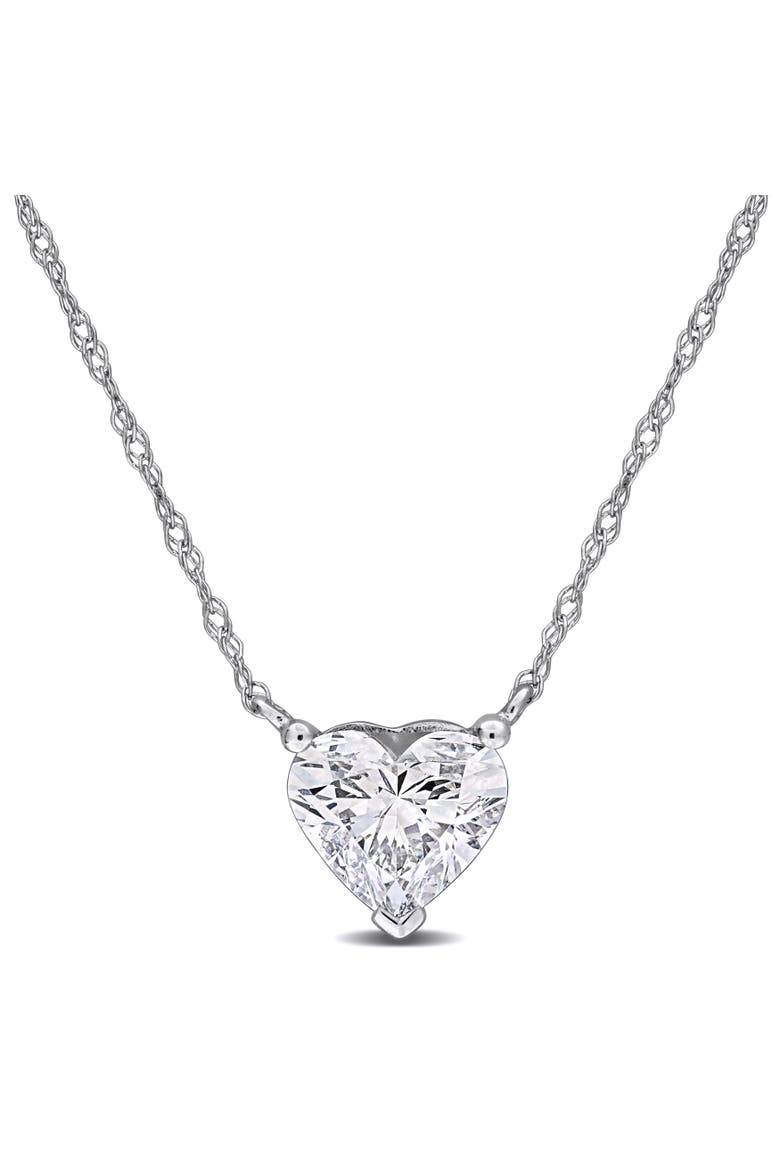 Lab-Grown Diamond Solitaire Heart Necklace 14k, Main, color, White Gold