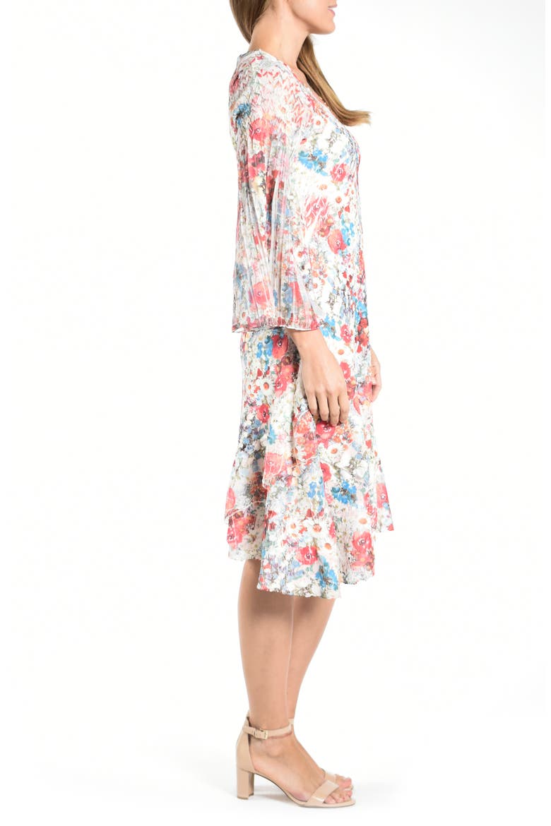Long Flare Sleeve Cocktail Dress, Alternate, color, CORAL FLORAL