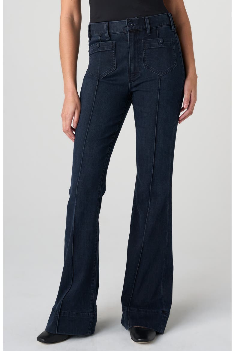 Hannah Patch Pocket Pintuck Flare Jeans, Main, color, RAVEN WING