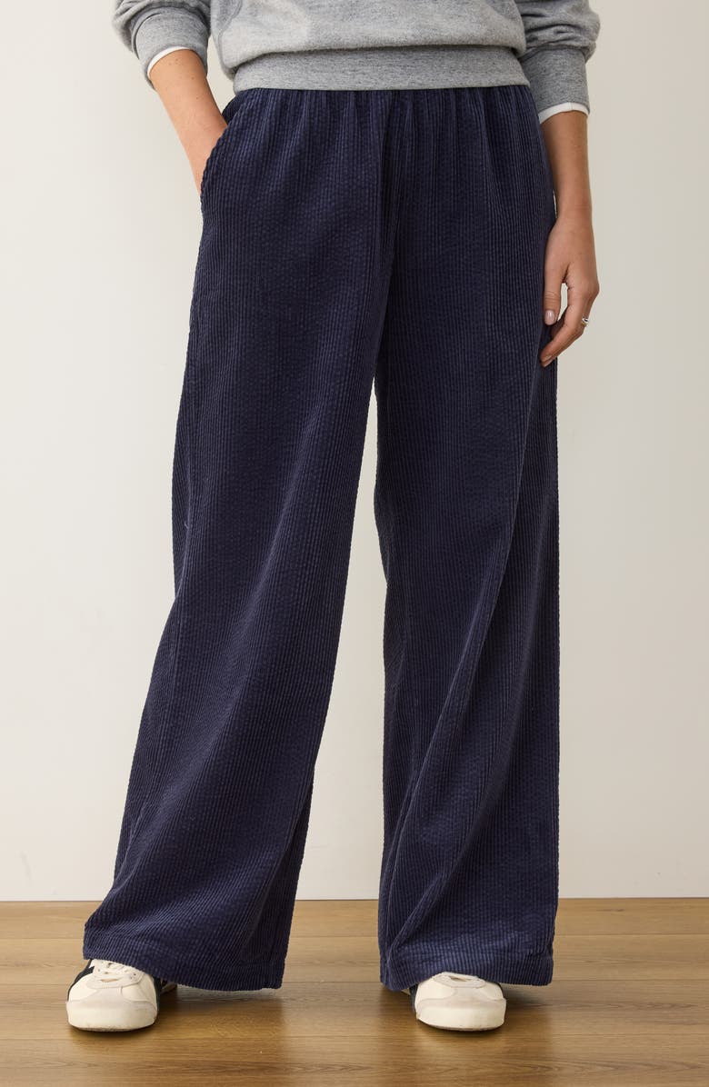 Marine Layer Allison Pull-On Wide Leg Corduroy Pants, Alternate, color, Navy