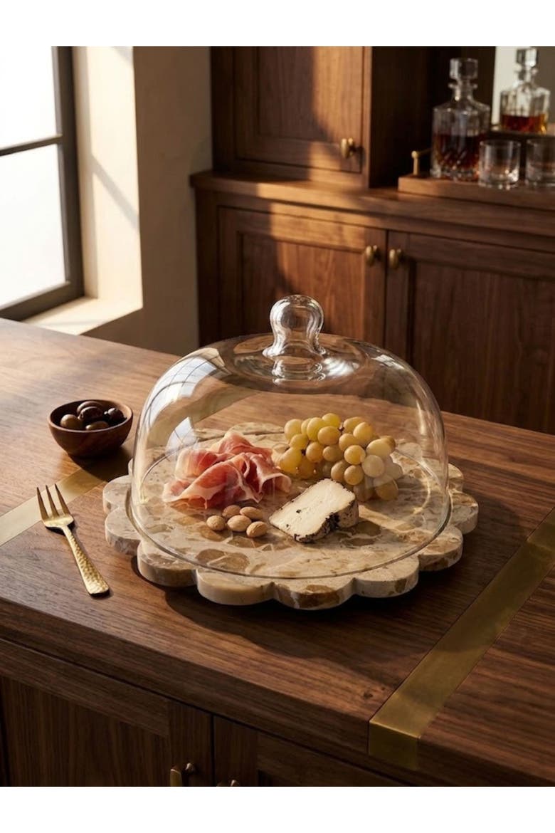 Viola Brown Onyx Serving Board with Cloche, Alternate, color, Brown