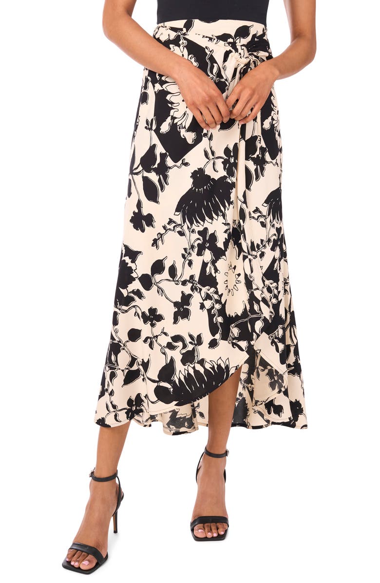 Halogen<sup>®</sup> Side Tie Wrap Maxi Skirt, Main, color, Rich Black Print
