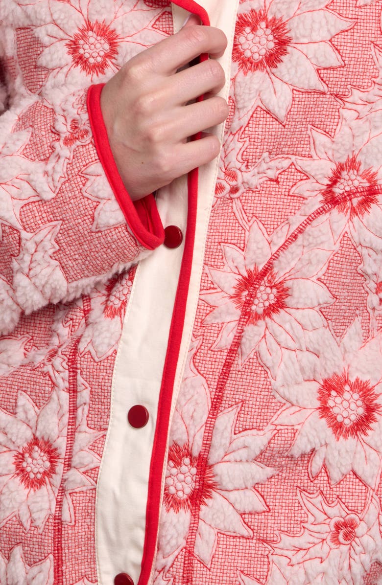 SAACHI Faux Shearling Floral Appliqué Jacket, Alternate, color, Red