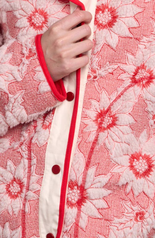 Saachi Faux Shearling Floral Appliqué Jacket In Red