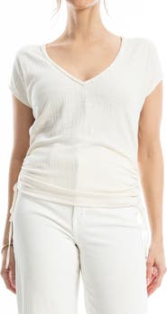 MAX STUDIO Cap Sleeve Ruched Crinkled Knit Top