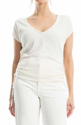 MAX STUDIO Cap Sleeve Ruched Crinkled Knit Top