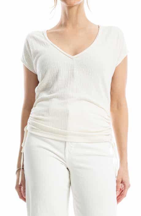MAX STUDIO Cap Sleeve Ruched Crinkled Knit Top
