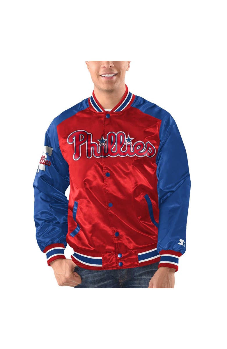 STARTER Men's Starter Red/Royal Philadelphia Phillies Varsity Satin Full-Snap Jacket, Main, color, Red