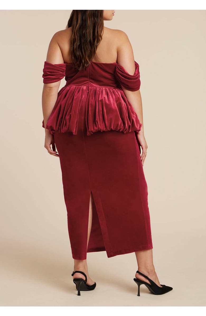 ELOQUII Velvet Peplum Midi Dress, Alternate, color, Red Dahlia