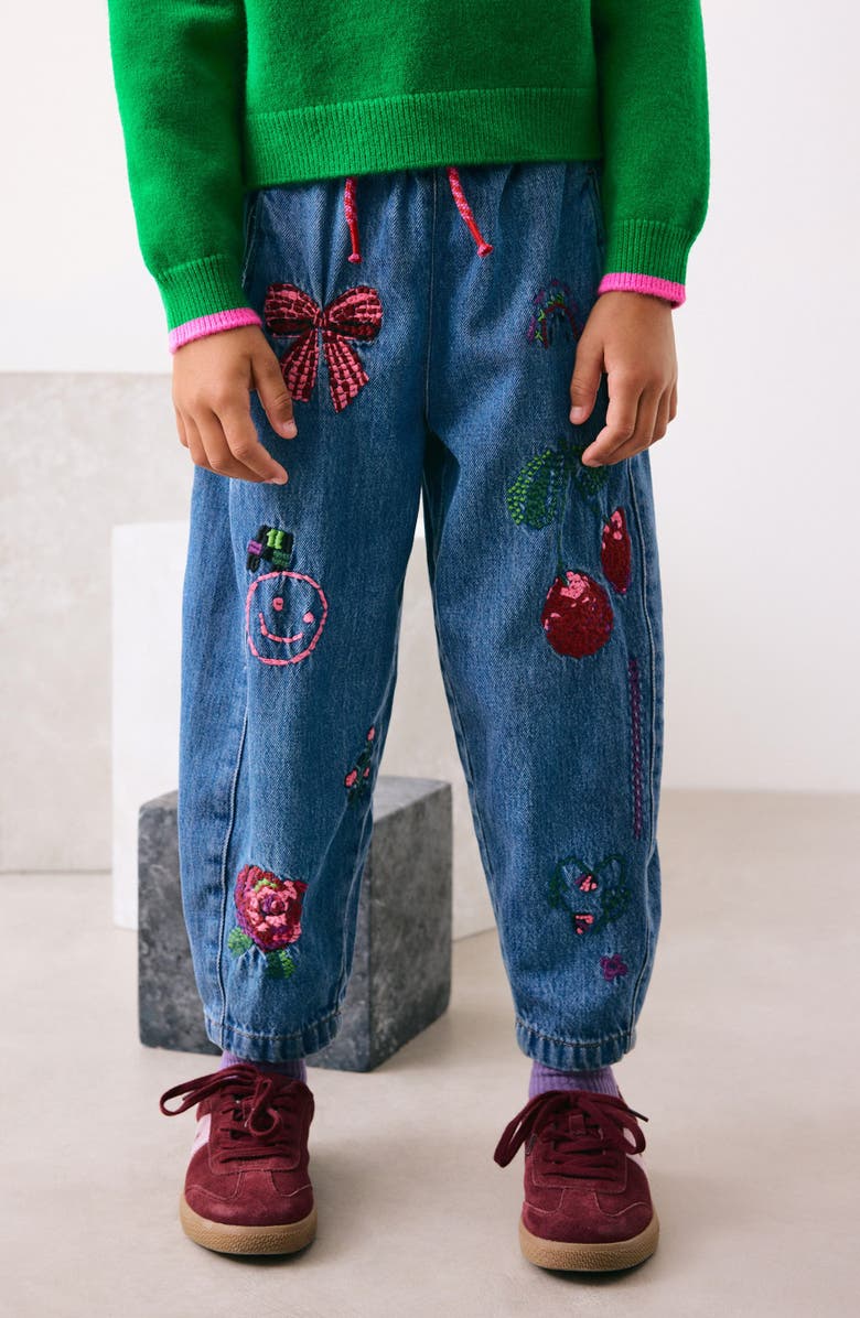 NEXT Kids' Doodles Embroidered Denim Jeans, Alternate, color, Blue
