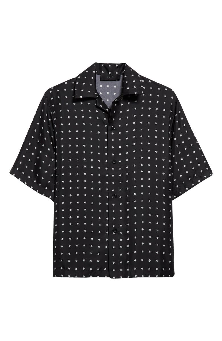 AMIRI Mix & Match Monogram Logo Print Silk Camp Shirt, Alternate, color, Black