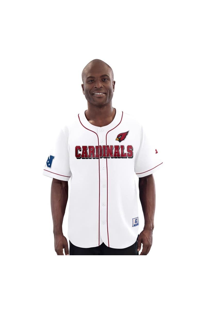 STARTER Men's Starter White Arizona Cardinals Relay Full-Button Baseball Jersey, Alternate, color, White