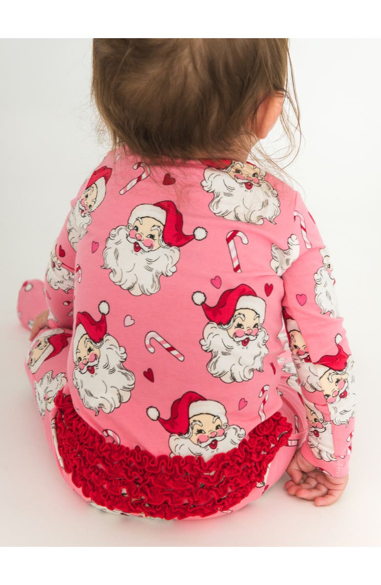 RuffleButts Baby Girls Modal Blend Ruffle One Piece Footie Pajamas, Alternate, color, Pink Santa Joy