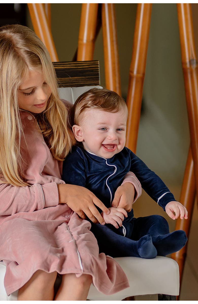 Pouf Boys Velour Footie, Alternate, color, Navy