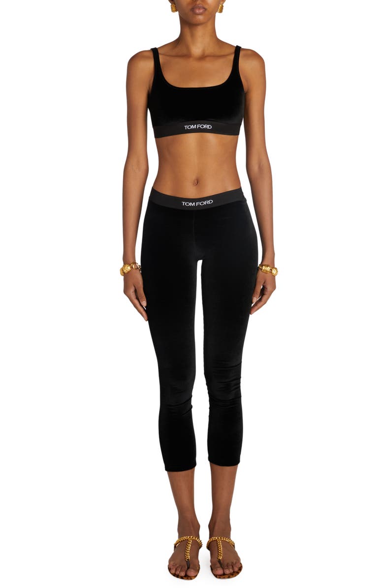 TOM FORD Signature Velour Crop Leggings, Alternate, color, Lb999 Black