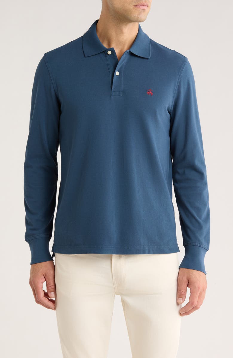Brooks Brothers Long Sleeve Cotton Polo, Main, color, Dark Denim