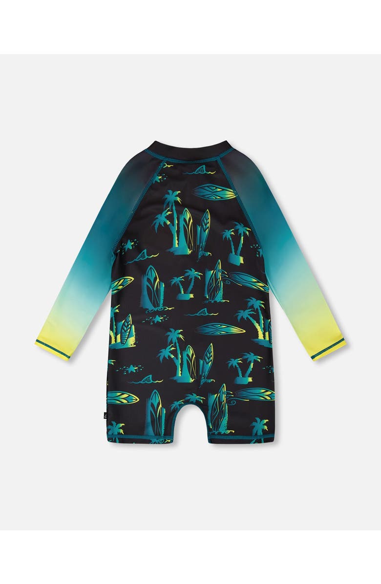 Deux par Deux One-Piece Long Sleeve Surf Print Rashguard, Alternate, color, Black Surf Print