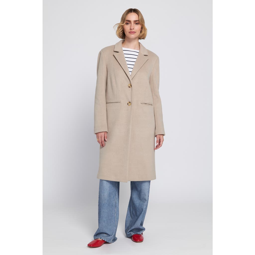 Elle Collection Melton Coat With Printed Lining Trench In Neutral