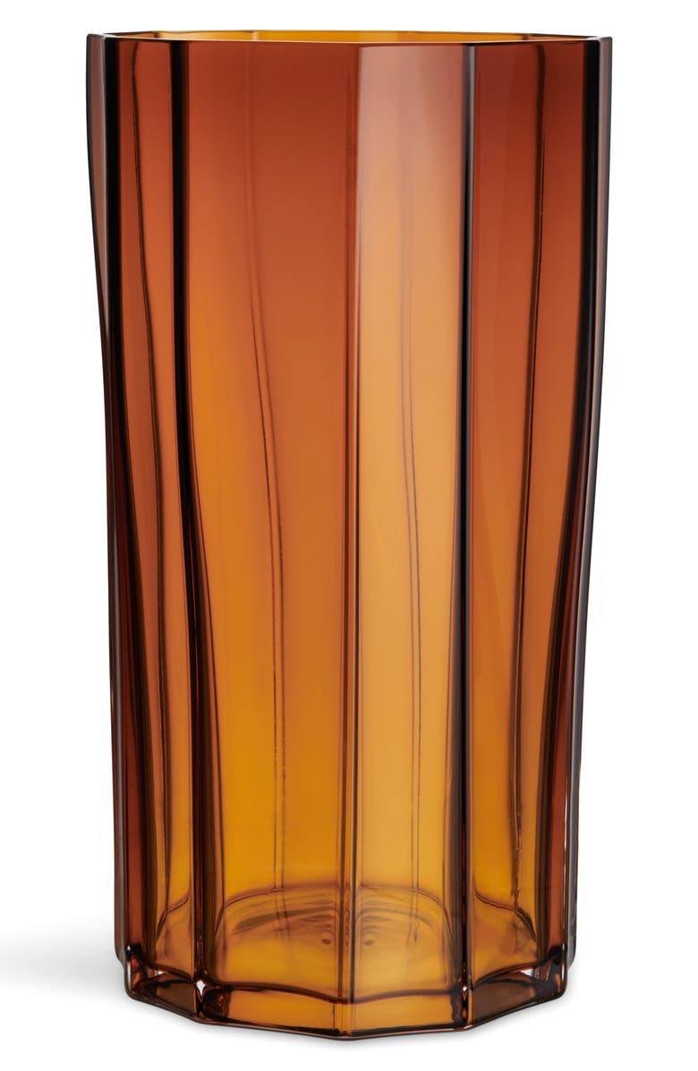 Orrefors Reed Crystal Hurricane Candle Holder, Main, color, Amber