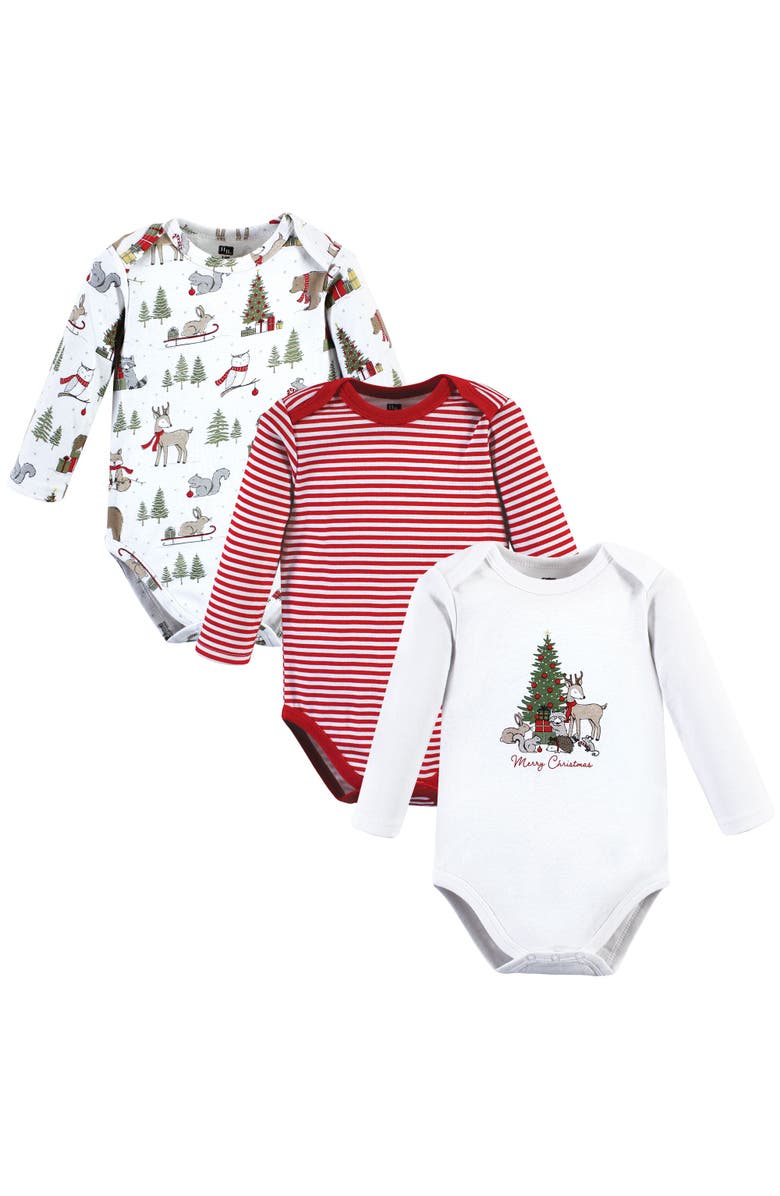 Hudson Baby Everyday Long-Sleeve Cotton All-in-Ones, Main, color, Christmas Forest 3-Pack