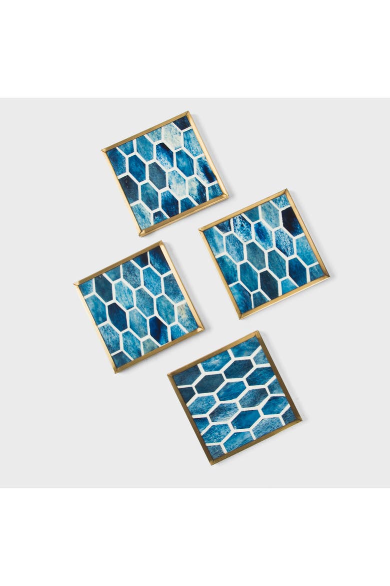 Gramercy Inlay Coasters with Brass Trim, Main, color, Gold