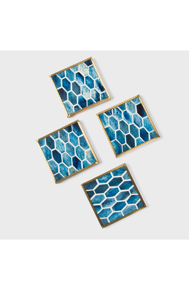 Mela Artisans Gramercy Inlay Coasters with Brass Trim, Main, color, Gold
