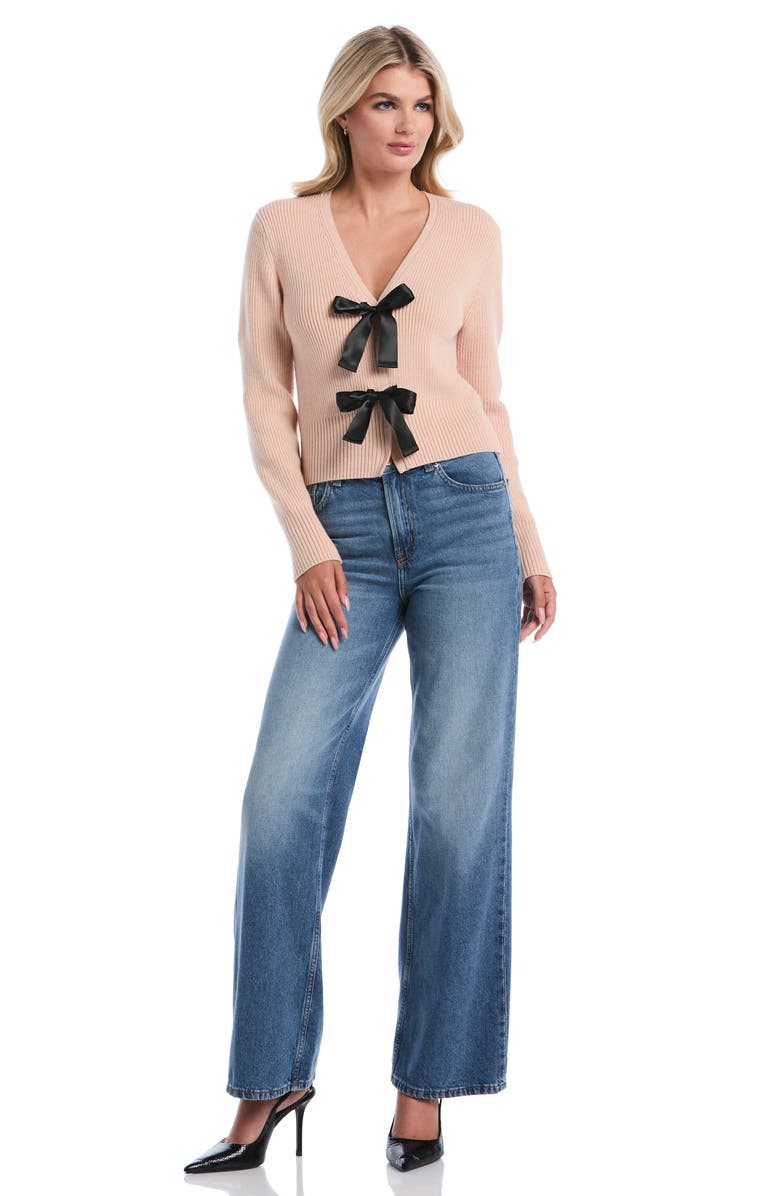 Laundry by Shelli Segal Bow V-Neck Cardigan, Alternate, color, Cameo Rose