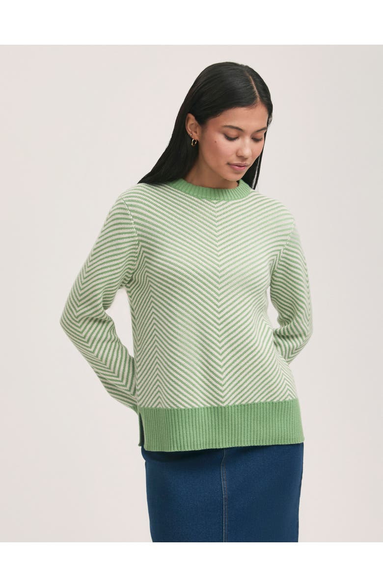 Finery London Stella Cotton Crew Neck Sweater, Main, color, Green Chevron