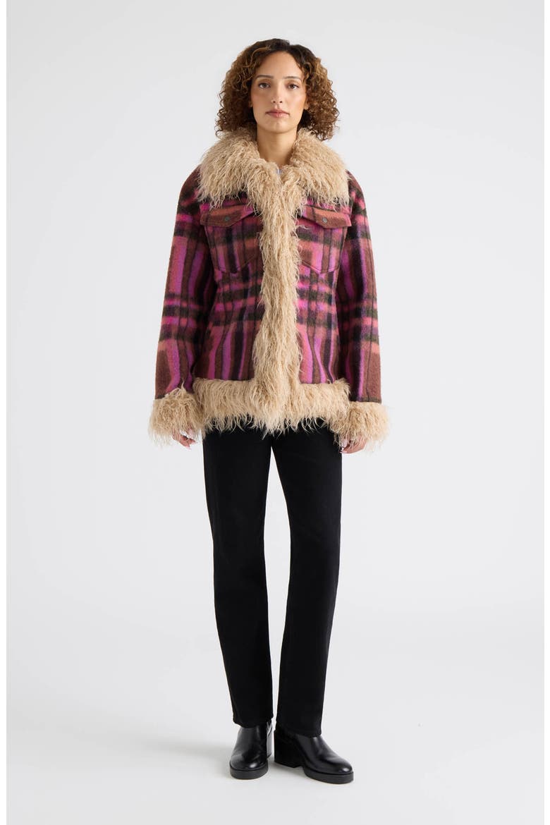 Jazz Faux Wool Shacket with Faux Fur Trim, Alternate, color, RUST PLAID