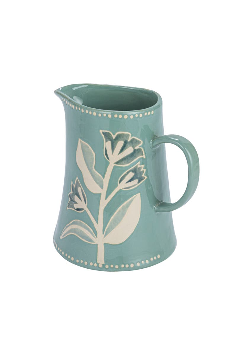 Storied Home Hand-Painted Stoneware Pitcher with Wax Relief Pattern, Blue, Main, color, Blue