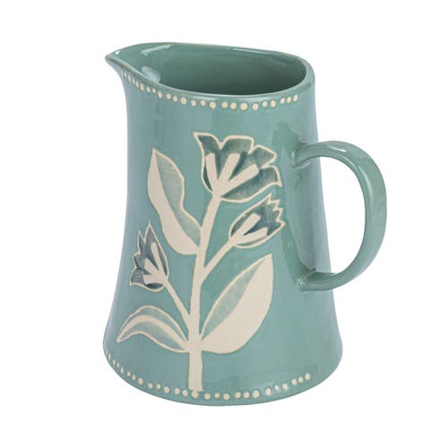 Storied Home Hand-painted Stoneware Pitcher With Wax Relief Pattern, Blue