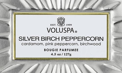 Voluspa Silver Birch Peppercorn Mini Tin Candle In Silver