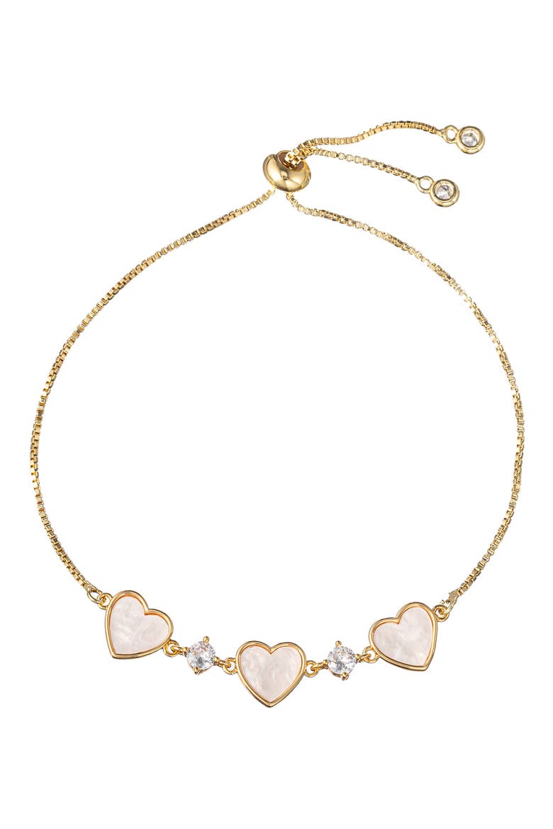 Juliette Set of 3 Cubic Zirconia Moon, Heart & Bar Slider Bracelets, Alternate, color, GOLD