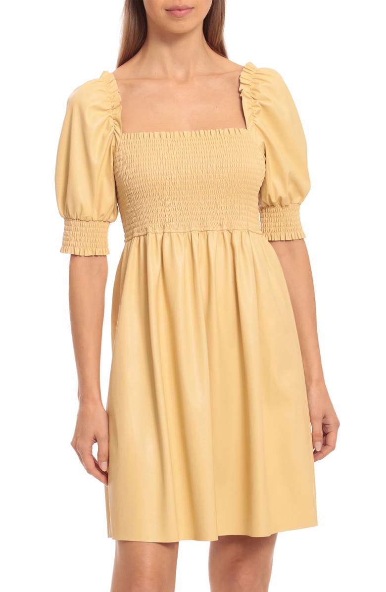Avec Les Filles Faux Leather Puff Sleeve Fit & Flare Dress, Alternate, color,