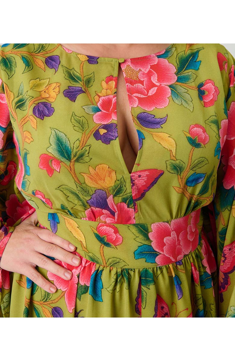 Unique Vintage Plus Size 1960s Flutter Sleeve Caftan, Alternate, color, Green W/ Butterfly Print