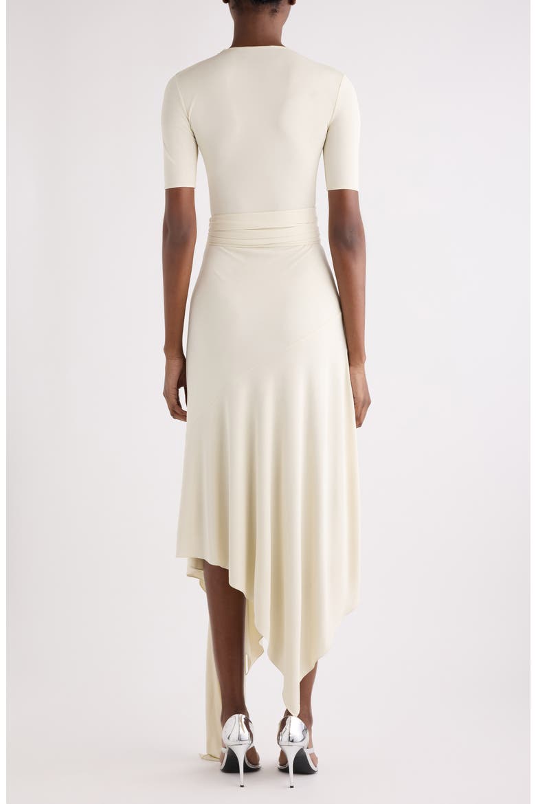 Belted Bias Cut Fluid Jersey Asymmetric Dress, Alternate, color, BLANC CREME