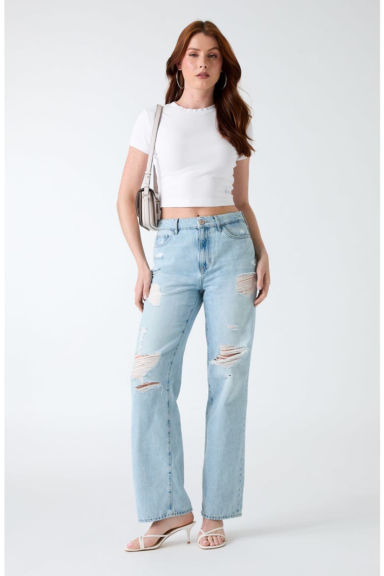 Distressed High Waist Straight Leg Jeans, Alternate, color, BLUE