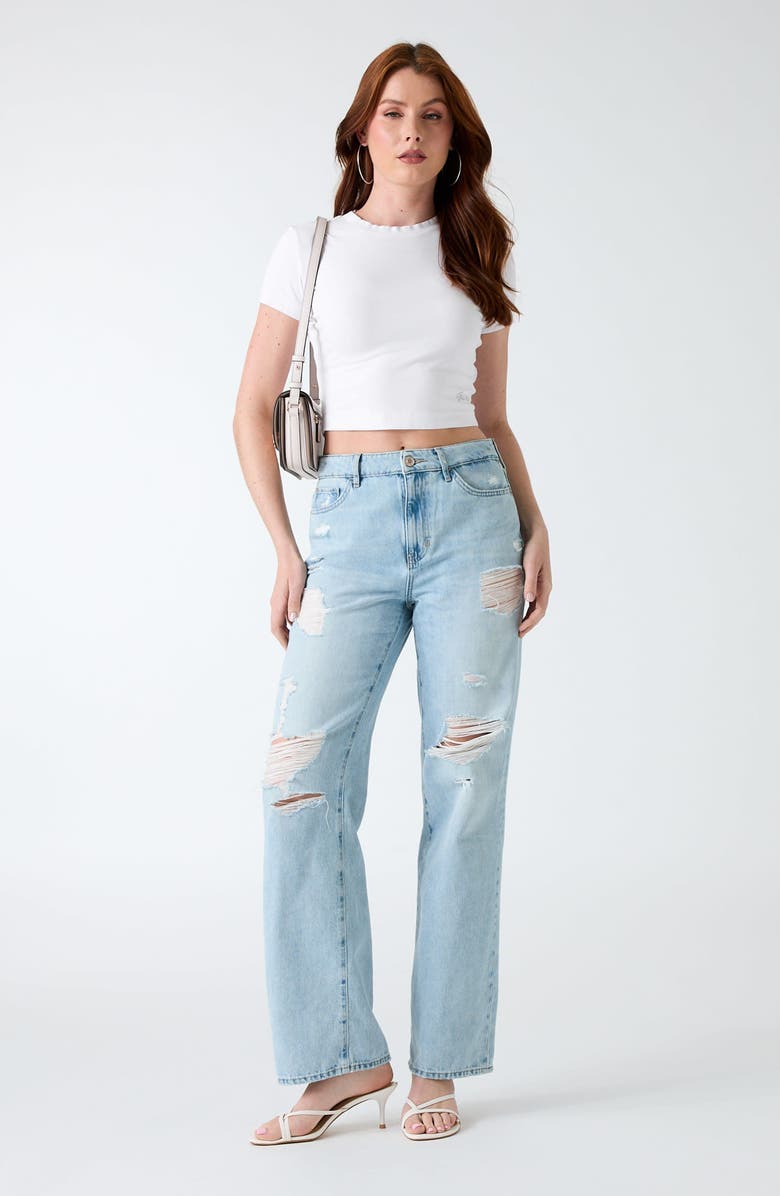 GUESS Distressed High Waist Straight Leg Jeans, Alternate, color, Blue