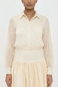 Elexiay Kemi  Ivory Crochet Open Knit Collared Top