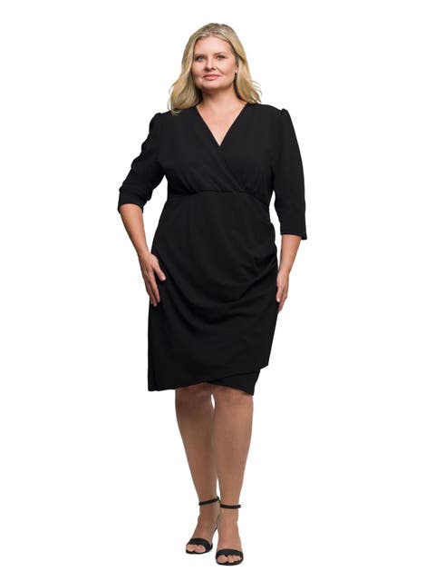 Plus Size  Solid Color V Neck Faux Wrap Dress