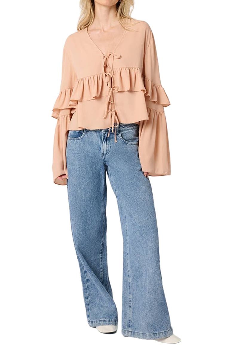 WeWoreWhat Ruffle Tie Front Top, Main, color, Almond