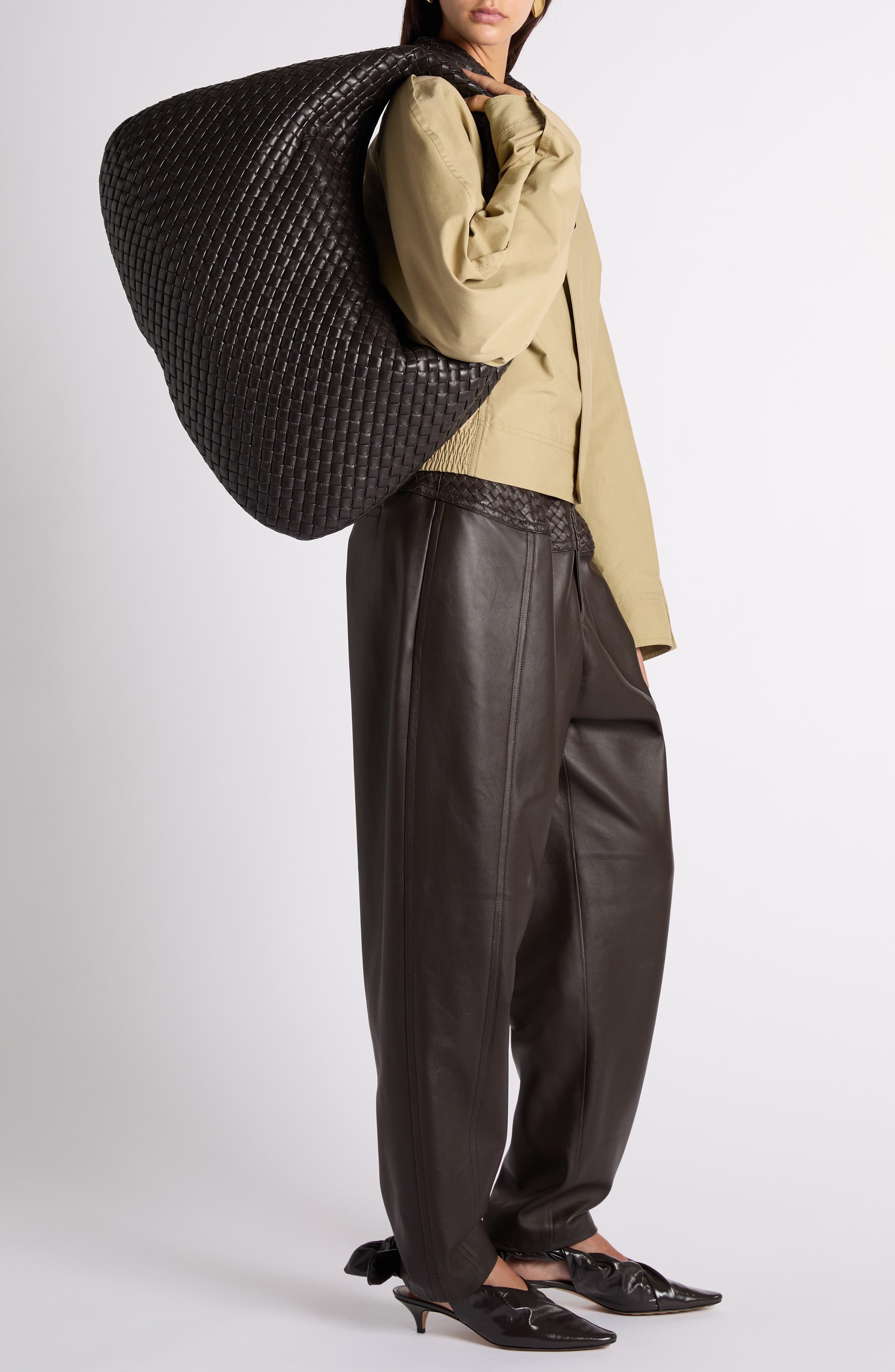 Intrecciato Panel Leather Trousers - image 2