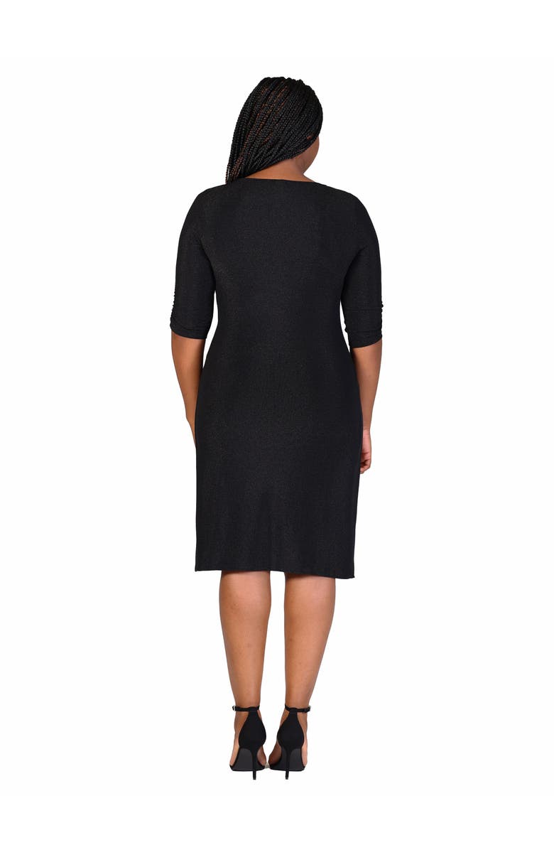 24seven Comfort Apparel Elbow Length Sleeve Shimmer Bodycon Mini Party Dress, Alternate, color, Black