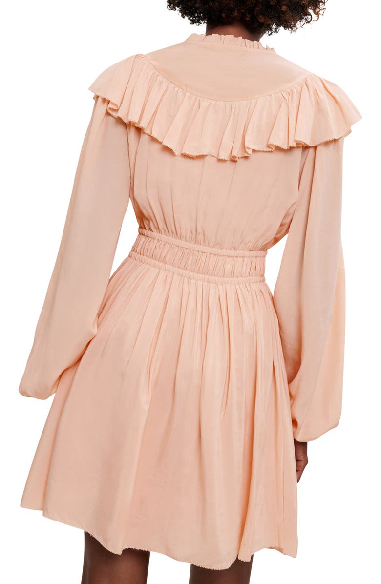 maje Riava Long Sleeve Ruffle Bib Dress, Alternate, color, 