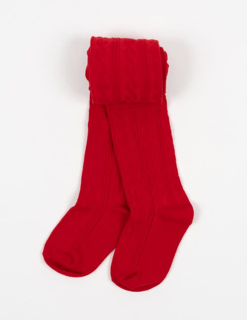 Leveret Girls Cable Knit Tights, Cotton Blend In Red