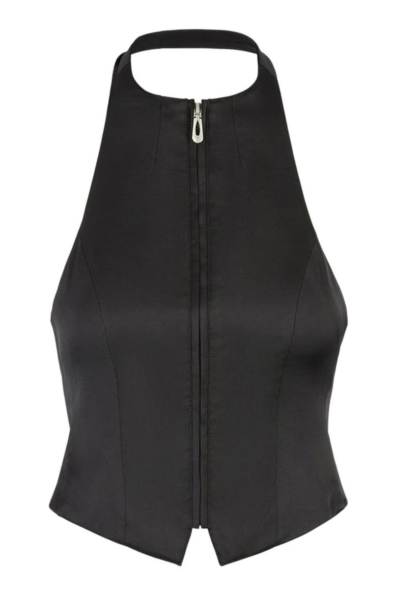Claudette Satin Halterneck Backless Top, Alternate, color, Black