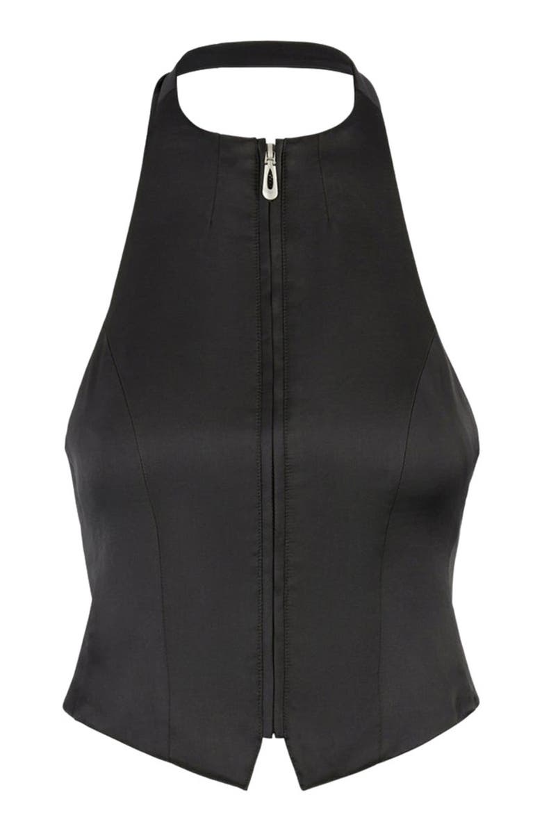 Manière De Voir Claudette Satin Halterneck Backless Top, Alternate, color, Black