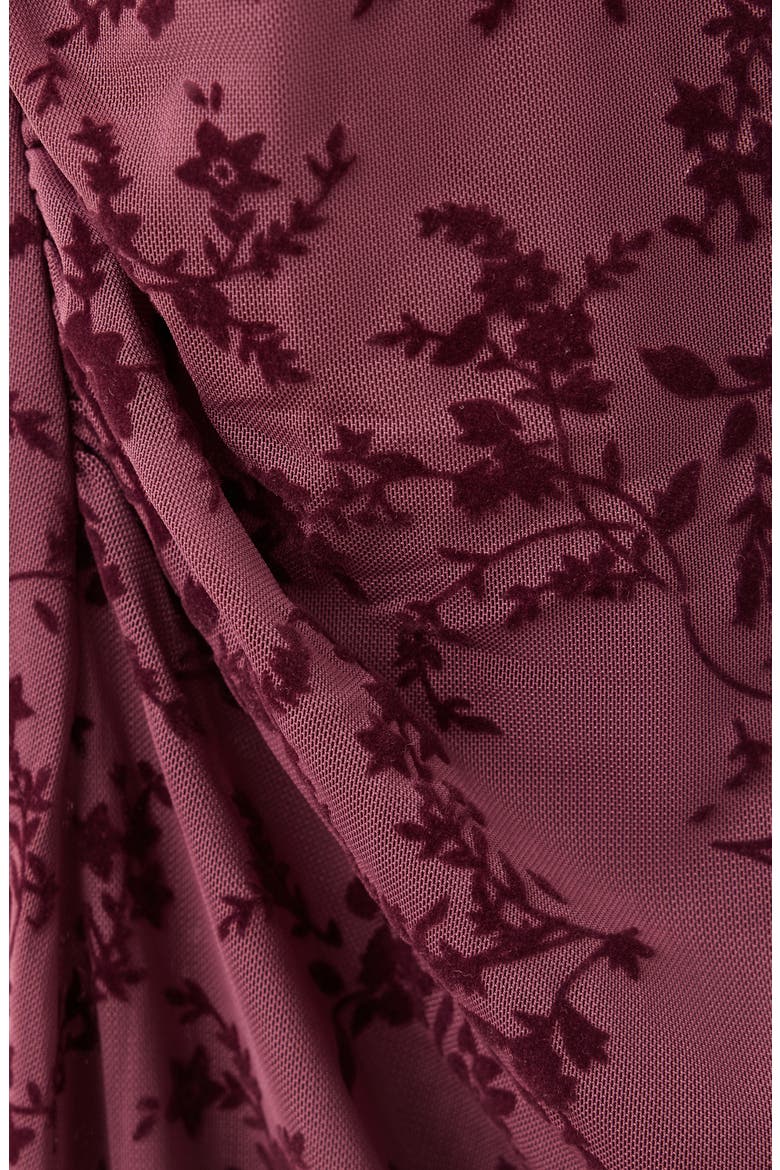 Floral Devoré Asymmetric Midi Dress, Alternate, color, BURGUNDY